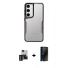 MARSİLYAN™- Galaxy S24 Kılıf Akış Çizgi Koleksiyonu - Siyah 3D Antistatik Hayalet Cam Ekran Koruyucu + PVD Metal Kamera Lens - TNGI