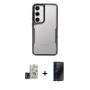 MARSİLYAN™- Galaxy S24 Kılıf Akış Çizgi Koleksiyonu - Siyah 3D Antistatik Hayalet Cam Ekran Koruyucu + Bilvis Titan Kamera Lens - TMGI