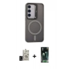 MARSİLYAN™- Galaxy S24 Kılıf Akış Form - Şeffaf 360 Full Body Arka Koruyucu + Siyah Bilvis Titan Kamera Lens
