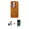 MARSİLYAN™- Galaxy S24 Kılıf Akış Form - Siyah 360 Mat Full Body Arka Koruyucu + Bilvis Titan Kamera Lens - DNMR