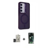 MARSİLYAN™- Galaxy S24 Kılıf Akış Form - Siyah 360 Mat Full Body Arka Koruyucu + Bilvis Titan Kamera Lens - DNMR