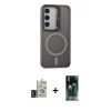 MARSİLYAN™- Galaxy S24 Kılıf Akış Form - Siyah 360 Mat Full Body Arka Koruyucu + Bilvis Titan Kamera Lens - DNMR