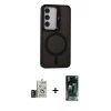 MARSİLYAN™- Galaxy S24 Kılıf Akış Form - Siyah 360 Mat Full Body Arka Koruyucu + Bilvis Titan Kamera Lens - DNMR