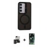 MARSİLYAN™- Galaxy S24 Kılıf Akış Form - Siyah 360 Mat Full Body Arka Koruyucu + PVD Metal Kamera Lens - DNMR
