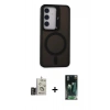 MARSİLYAN™- Galaxy S24 Kılıf Akış Form - Siyah 360 Mat Full Body Arka Koruyucu + Bilvis Titan Kamera Lens - GD