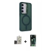 MARSİLYAN™- Galaxy S24 Kılıf Akış Form - Siyah 360 Mat Full Body Arka Koruyucu + Bilvis Titan Kamera Lens - GD