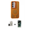 MARSİLYAN™- Galaxy S24 Kılıf Akış Form - Siyah 360 Mat Full Body Arka Koruyucu + Bilvis Titan Kamera Lens - GD