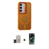 MARSİLYAN™- Galaxy S24 Kılıf Akış Form - Siyah 360 Mat Full Body Arka Koruyucu + Bilvis Titan Kamera Lens - TMGI