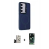 MARSİLYAN™- Galaxy S24 Kılıf Akış Form - Siyah 360 Mat Full Body Arka Koruyucu + Bilvis Titan Kamera Lens - TMGI