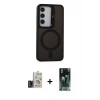 MARSİLYAN™- Galaxy S24 Kılıf Akış Form - Siyah 360 Mat Full Body Arka Koruyucu + Bilvis Titan Kamera Lens - TMGI