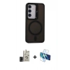 MARSİLYAN™- Galaxy S24 Kılıf Akış Form - Siyah 3D Antistatik Cam Ekran Koruyucu + Bilvis Titan Kamera Lens - SH