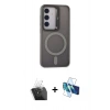 MARSİLYAN™- Galaxy S24 Kılıf Akış Form - Siyah 3D Antistatik Cam Ekran Koruyucu + Kamera Lens Koruma Cam - SF