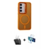 MARSİLYAN™- Galaxy S24 Kılıf Akış Form - Siyah 3D Antistatik Cam Ekran Koruyucu + Kamera Lens Koruma Cam - SF