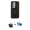 MARSİLYAN™- Galaxy S24 Kılıf Akış Form - Siyah 3D Antistatik Cam Ekran Koruyucu + Kamera Lens Koruma Cam - SF