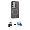 MARSİLYAN™- Galaxy S24 Kılıf Akış Form - Siyah 3D Antistatik Cam Ekran Koruyucu + PVD Metal Kamera Lens - DNMR