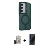 MARSİLYAN™- Galaxy S24 Kılıf Akış Form - Siyah 3D Antistatik Hayalet Cam Ekran Koruyucu + Bilvis Titan Kamera Lens - DNMR