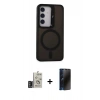 MARSİLYAN™- Galaxy S24 Kılıf Akış Form - Siyah 3D Antistatik Hayalet Cam Ekran Koruyucu + Bilvis Titan Kamera Lens - DNMR