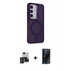 MARSİLYAN™- Galaxy S24 Kılıf Akış Form - Siyah 3D Antistatik Hayalet Cam Ekran Koruyucu + PVD Metal Kamera Lens - DNMR
