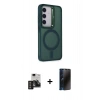 MARSİLYAN™- Galaxy S24 Kılıf Akış Form - Siyah 3D Antistatik Hayalet Cam Ekran Koruyucu + PVD Metal Kamera Lens - DNMR