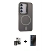 MARSİLYAN™- Galaxy S24 Kılıf Akış Form - Siyah 3D Antistatik Hayalet Cam Ekran Koruyucu + PVD Metal Kamera Lens - DNMR