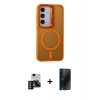 MARSİLYAN™- Galaxy S24 Kılıf Akış Form - Siyah 3D Antistatik Hayalet Cam Ekran Koruyucu + PVD Metal Kamera Lens - GD