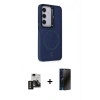 MARSİLYAN™- Galaxy S24 Kılıf Akış Form - Siyah 3D Antistatik Hayalet Cam Ekran Koruyucu + PVD Metal Kamera Lens - GD