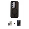 MARSİLYAN™- Galaxy S24 Kılıf Akış Form - Siyah 3D Antistatik Hayalet Cam Ekran Koruyucu + Bilvis Titan Kamera Lens - TMGI