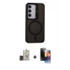 MARSİLYAN™- Galaxy S24 Kılıf Akış Form - Siyah 3D Antistatik Mat Seramik Nano Ekran Koruyucu + Gold Bilvis Titan Kamera Lens