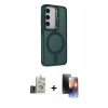 MARSİLYAN™- Galaxy S24 Kılıf Akış Form - Siyah 3D Antistatik Mat Seramik Nano Ekran Koruyucu + Gold Bilvis Titan Kamera Lens