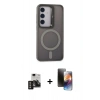 MARSİLYAN™- Galaxy S24 Kılıf Akış Form - Siyah 3D Antistatik Mat Seramik Nano Ekran Koruyucu + PVD Metal Kamera Lens - GD
