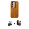 MARSİLYAN™- Galaxy S24 Kılıf Akış Form - Siyah 3D Antistatik Mat Seramik Nano Ekran Koruyucu + PVD Metal Kamera Lens - GD