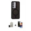 MARSİLYAN™- Galaxy S24 Kılıf Akış Form - Siyah 3D Antistatik Mat Seramik Nano Ekran Koruyucu + Bilvis Titan Kamera Lens - SH