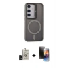 MARSİLYAN™- Galaxy S24 Kılıf Akış Form - Siyah 3D Antistatik Mat Seramik Nano Ekran Koruyucu + Bilvis Titan Kamera Lens - SH