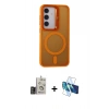 MARSİLYAN™- Galaxy S24 Kılıf Akış Form - Siyah 3D Antistatik Seramik Nano Ekran Koruyucu + Bilvis Titan Kamera Lens - GD