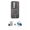 MARSİLYAN™- Galaxy S24 Kılıf Akış Form - Siyah 3D Antistatik Seramik Nano Ekran Koruyucu + Bilvis Titan Kamera Lens - GD