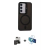 MARSİLYAN™- Galaxy S24 Kılıf Akış Form - Siyah 3D Antistatik Seramik Nano Ekran Koruyucu + PVD Metal Kamera Lens - DNMR