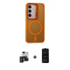 MARSİLYAN™- Galaxy S24 Kılıf Akış Form - Siyah 6D Antistatik Mat Seramik Hayalet Nano Ekran Koruyucu + PVD Metal Kamera Lens - SH