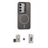MARSİLYAN™- Galaxy S24 Kılıf Akış Form - Siyah Bilvis 3D Cam Ekran Koruyucu + Bilvis Titan Kamera Lens - DNMR