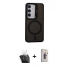 MARSİLYAN™- Galaxy S24 Kılıf Akış Form - Siyah Bilvis 3D Cam Ekran Koruyucu + Kamera Lens Koruma Cam - SF