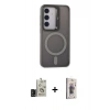 MARSİLYAN™- Galaxy S24 Kılıf Akış Form - Siyah Bilvis 3D Cam Ekran Koruyucu + Bilvis Titan Kamera Lens - SH