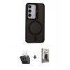 MARSİLYAN™- Galaxy S24 Kılıf Akış Form - Siyah Bilvis Hayalet Cam Ekran Koruyucu + Kamera Lens Koruma Cam - SF