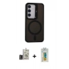 MARSİLYAN™- Galaxy S24 Kılıf Akış Form - Siyah Polymer Nano Ekran Koruyucu + Bilvis Titan Kamera Lens - GD