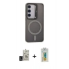 MARSİLYAN™- Galaxy S24 Kılıf Akış Form - Siyah Polymer Nano Ekran Koruyucu + Bilvis Titan Kamera Lens - SH
