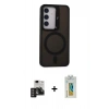 MARSİLYAN™- Galaxy S24 Kılıf Akış Form - Siyah Polymer Nano Ekran Koruyucu + PVD Metal Kamera Lens - DNMR