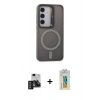 MARSİLYAN™- Galaxy S24 Kılıf Akış Form - Siyah Polymer Nano Ekran Koruyucu + PVD Metal Kamera Lens - DNMR
