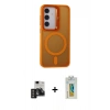 MARSİLYAN™- Galaxy S24 Kılıf Akış Form - Siyah Polymer Nano Ekran Koruyucu + PVD Metal Kamera Lens - DNMR