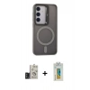 MARSİLYAN™- Galaxy S24 Kılıf Akış Form - Siyah Polymer Nano Ekran Koruyucu + Bilvis Titan Kamera Lens - TMGI