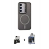 MARSİLYAN™- Galaxy S24 Kılıf Akış Form - Siyah Vanessa Magic Cam + Titan Gri PVD Metal Kamera Lens