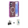 MARSİLYAN™- Galaxy S24 Kılıf Eksen Çizgi - Şeffaf Pasifik Cam Ekran Koruyucu + PVD Metal Kamera Lens - DNMR