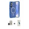 MARSİLYAN™- Galaxy S24 Kılıf Eksen Çizgi - Şeffaf Pasifik Cam Ekran Koruyucu + Bilvis Titan Kamera Lens - GD
